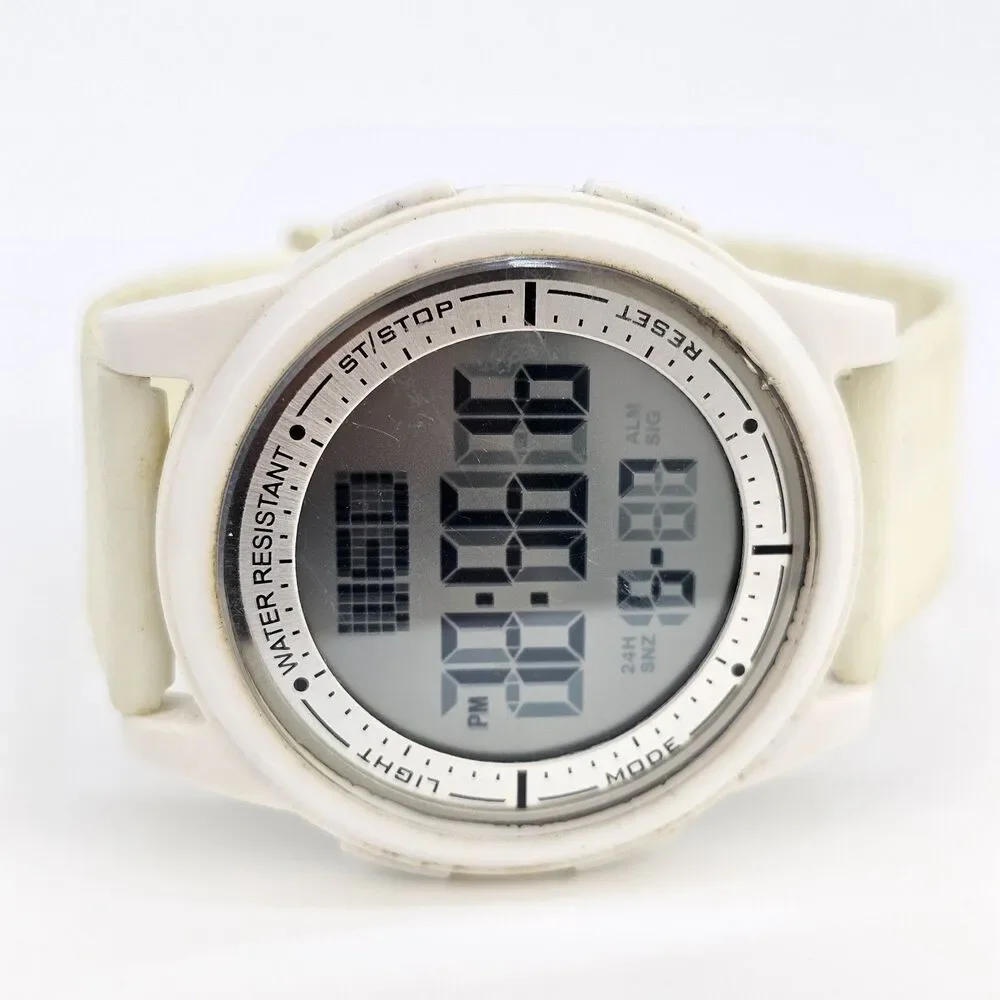 44MM‎ Men's Digital Watch White Case Cream Plastic Bands New Battery